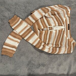 SHEIN Tan and White Striped Cardigan